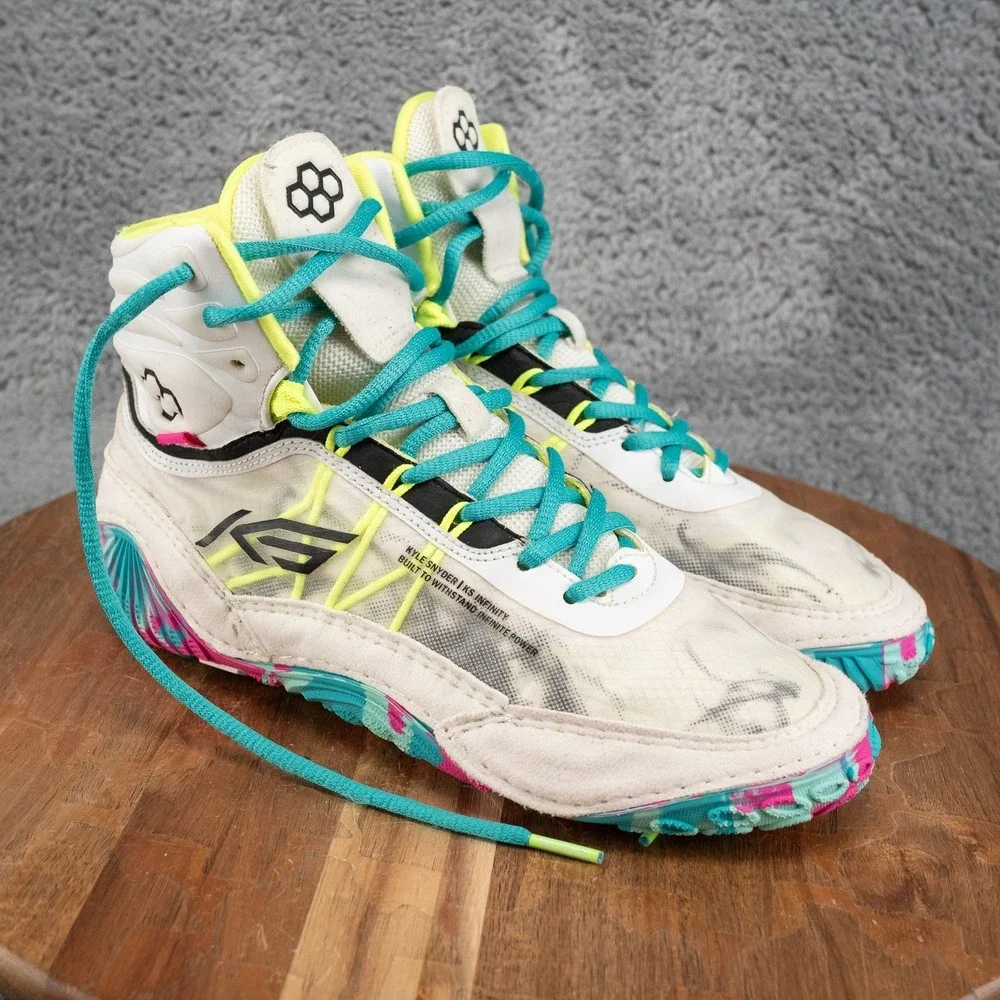 Rudis KS Infinity Wrestling Shoes Men Size 7 White Yellow Excellent Kyle Snyder